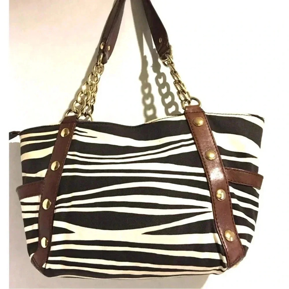 Michael kors beige black canvas shoulder handbag - Picture 2 of 9